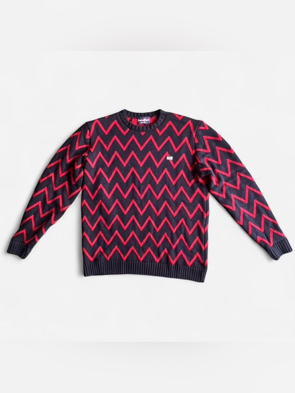 Rowing Blazers red + black zig zag sweater Size S *small repair needed*